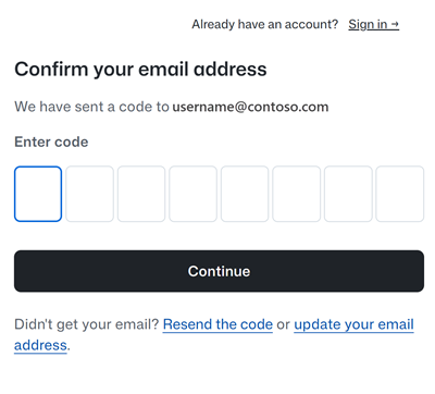 Capture d’écran des cases de saisie du code.
