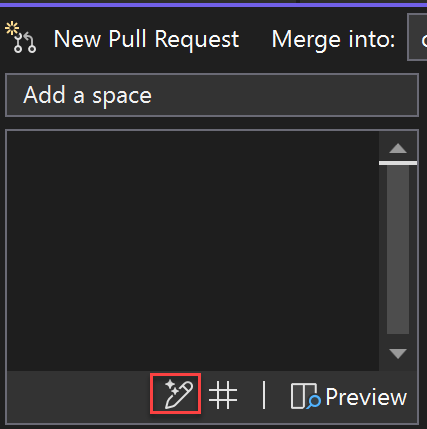 Capture d’écran de l’icône de stylet lumineux pour demander que GitHub Copilot génère une description de demande de tirage.