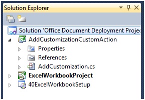 Capture d’écran de l’Explorateur de solutions ; AddCustomizationCustomAction
