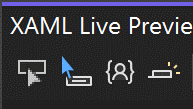 Capture d’écran des boutons de barre d’outils XAML Live Preview pour la sélection d’éléments.