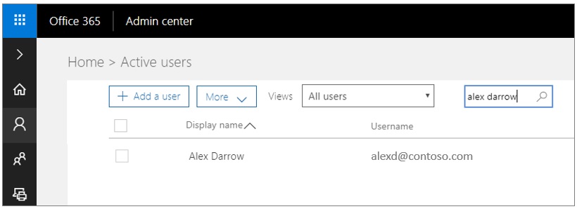 Capture d’écran montrant la section Utilisateurs de Centre d'administration Microsoft 365.