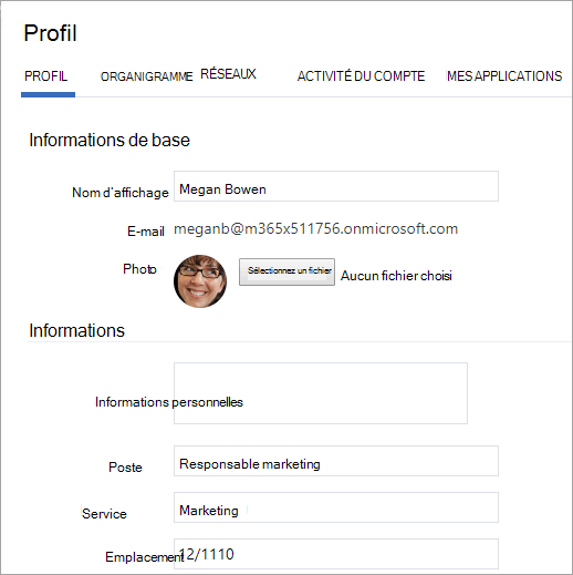 Capture d’écran montrant un exemple de profil utilisateur.