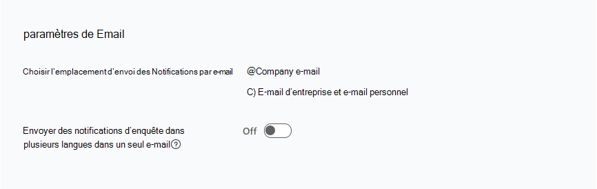 Capture d’écran de la section Paramètres Email dans Configuration des communications.