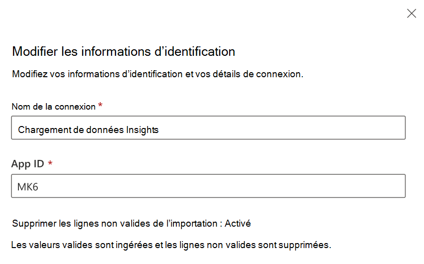 Capture d’écran montrant comment modifier les informations d’identification.