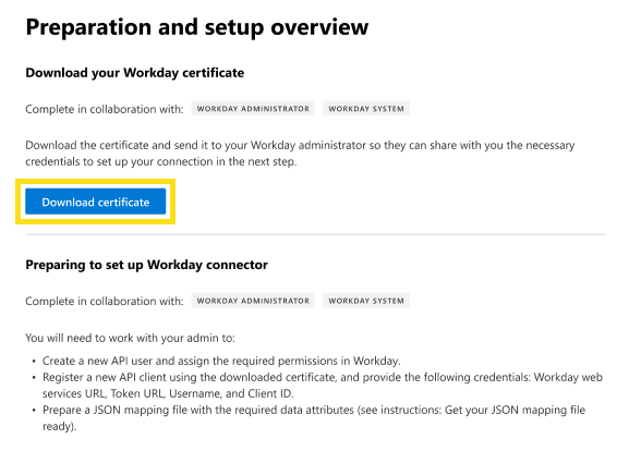 Capture d’écran de la page de téléchargement du certificat.