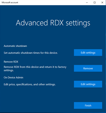 Capture d’écran RDX : Paramètres RDX avancés