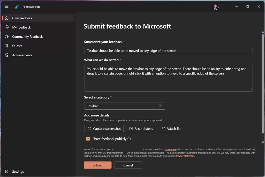 Champ Détails de la suggestion dans le Hub de commentaires