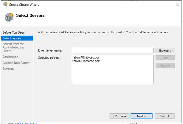 create cluster and select servers