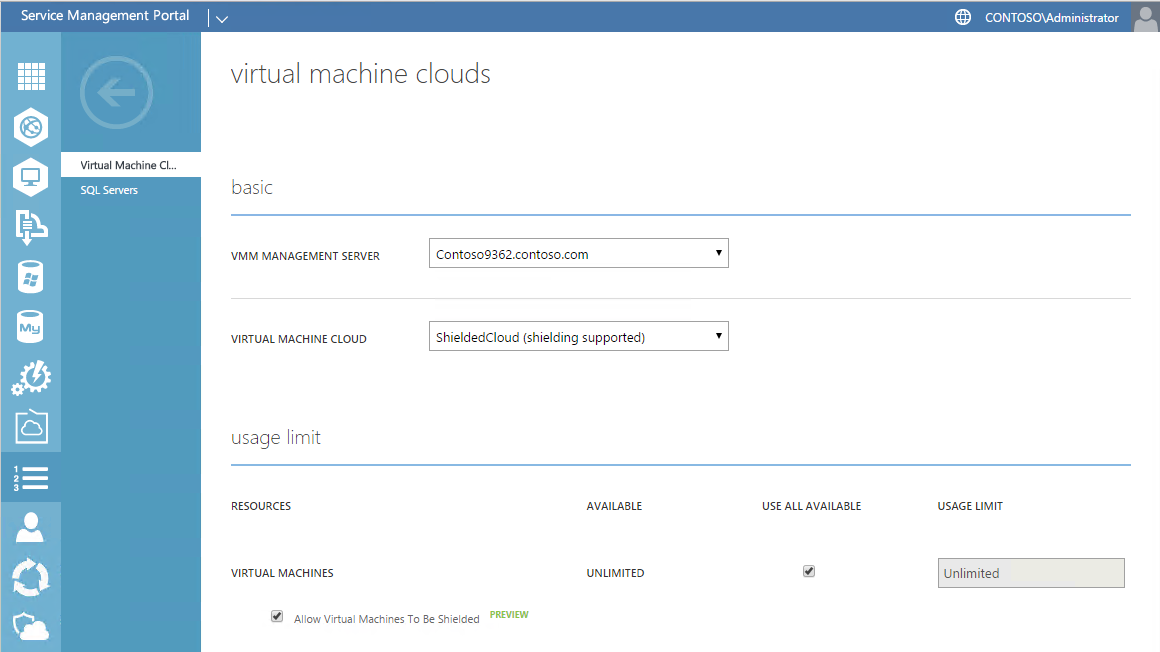Settings for virtual machine clouds in Windows Azure Pack