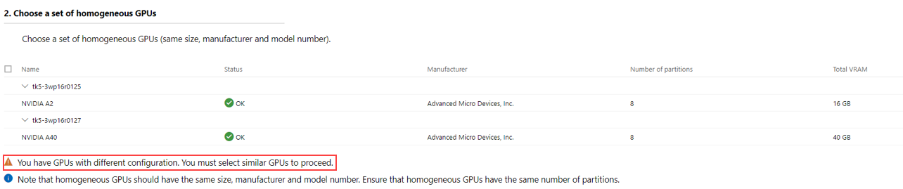 Capture d'écran montrant un avertissement lorsque vous avez des GPU avec des configurations différentes.