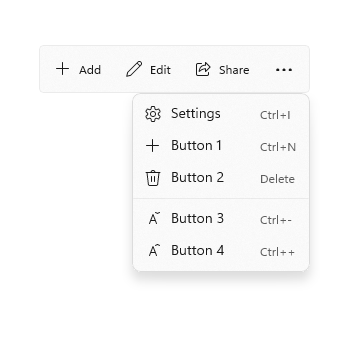 Exemple de barre de commandes comportant une zone et des icônes « Plus »