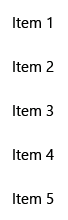 Capture d’écran d’un affichage liste simple affichant une liste verticale d’éléments.
