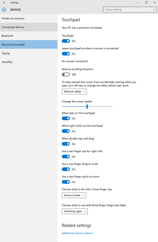 windows precision touchpad settings