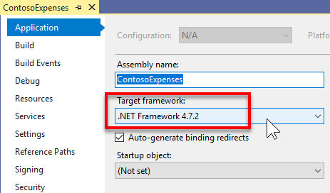 .NET Framework version 4.7.2 pour le projet