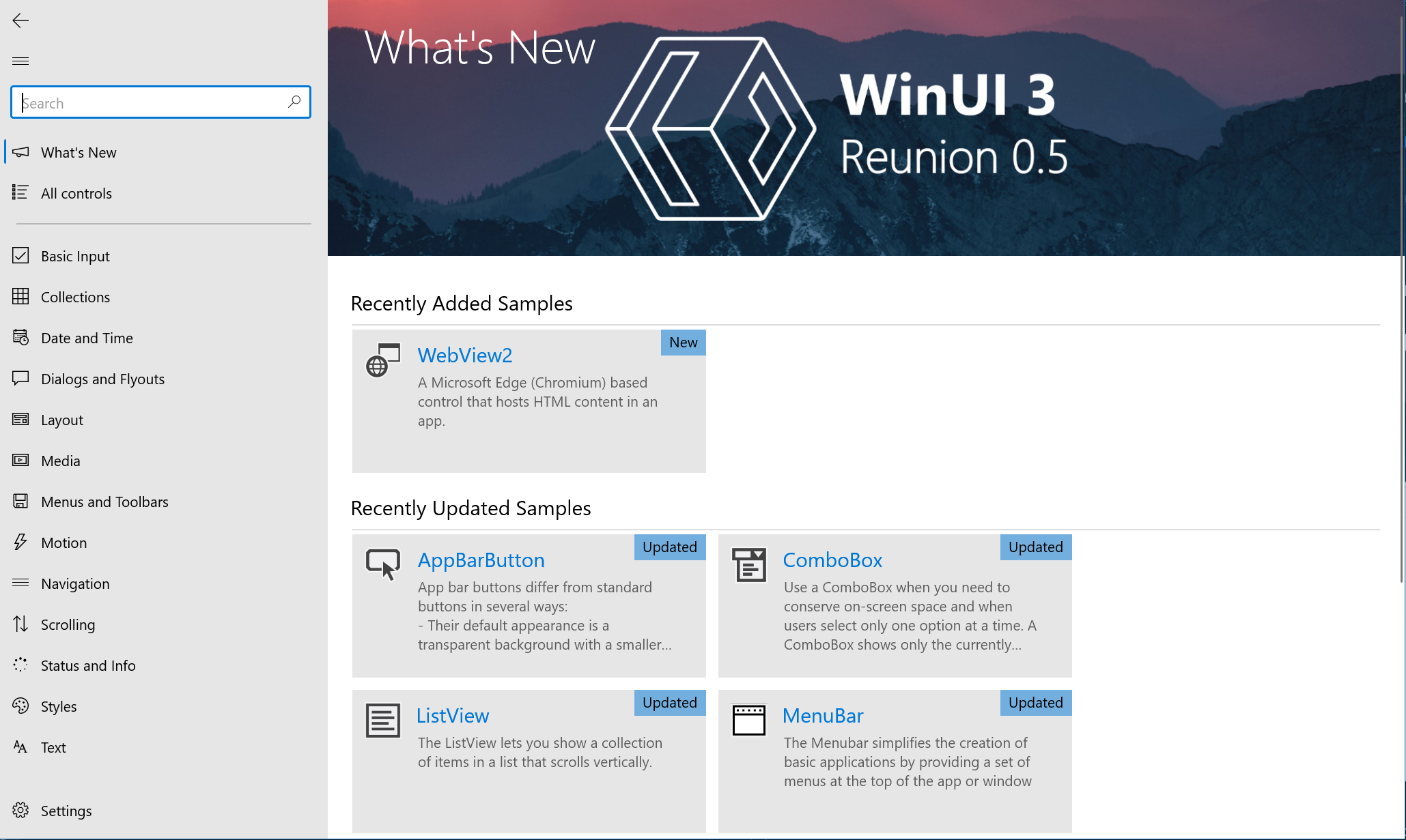 Application de la galerie de contrôles WinUI 3