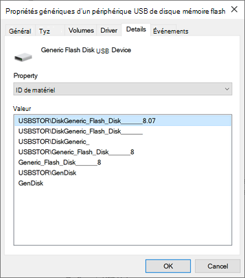 ID matériels de périphérique USB.