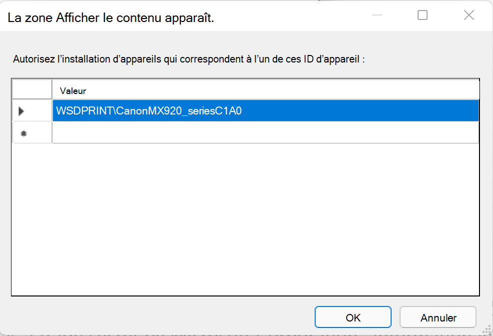 Autorisez l’ID matériel de l’imprimante.