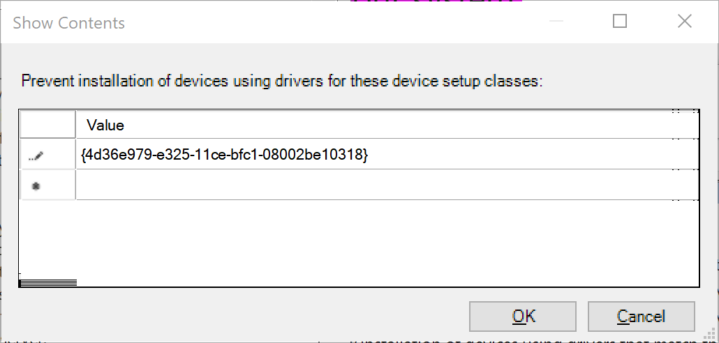 Liste des GUID de classe d’empêche.