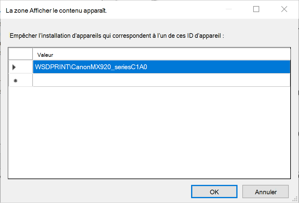 Empêcher la liste d’ID d’appareil.
