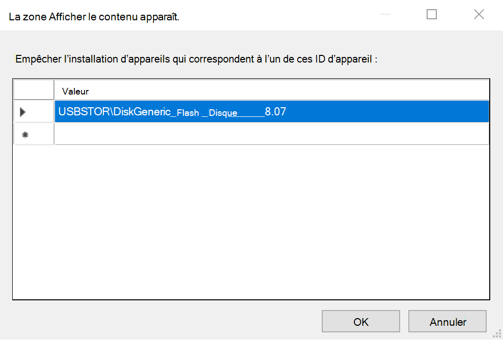 Liste Empêcher les ID d’appareil.