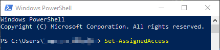Fenêtres PowerShell affichant Set-AssignedAccess applet de commande.