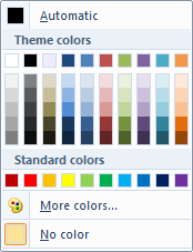 Capture d’écran de l’élément DropDownColorPicker avec l’attribut ColorTemplate défini sur « ThemeColors ».