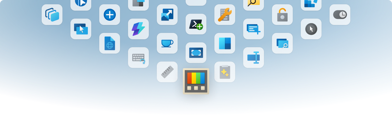 Image principale de PowerToys avec des icônes d'application de tous ses utilitaires