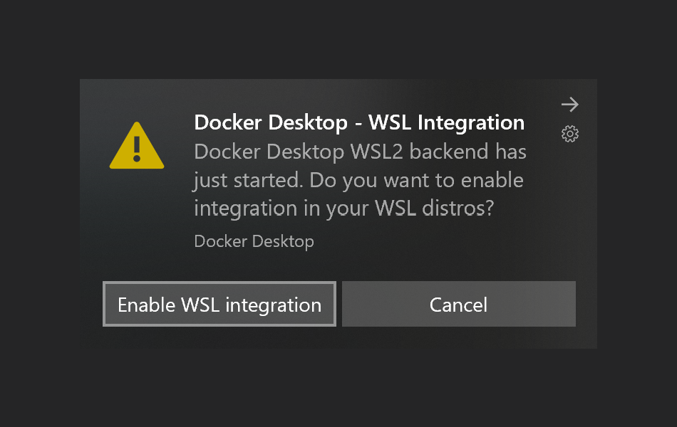 Capture d’écran de VSCode Docker Desktop avec WSL
