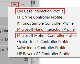 Capture d’écran des profils d’interaction à ajouter.