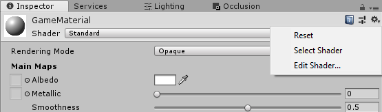 Select Shader dans Unity