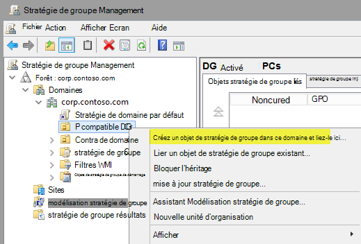 stratégie de groupe Management, créez un objet de stratégie de groupe.
