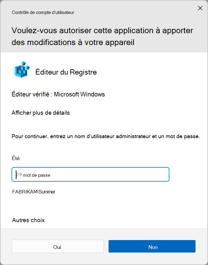Invite d’informations d’identification UAC.