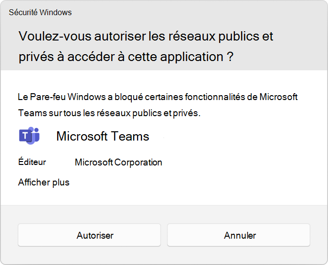 Capture d’écran montrant l’invite de contrôle de compte d’utilisateur (UAC) pour autoriser Microsoft Teams.
