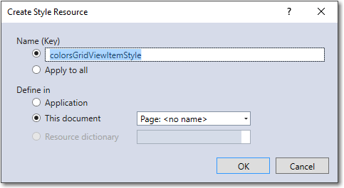 Boîte de dialogue Créer une ressource de style Visual Studio