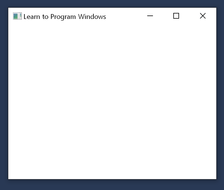 Capture d’écran de l’exemple de programme, qui montre qu’il s’agit d’une fenêtre vide avec le titre Apprendre à programmer Windows.
