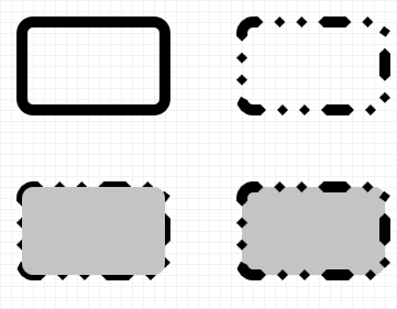 Illustration de quatre rectangles arrondis avec différents styles de traits et remplissages