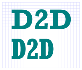 Illustration du texte « D2D » en police normale et condensée stretch