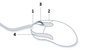 illustration montrant les boutons gauche (1), droite (2), milieu (3) et xbutton1 (4).
