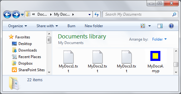 capture d’écran de l’icône personnalisée pour les fichiers .myp