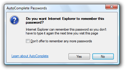 Capture d’écran de la confirmation « Mémoriser le mot de passe ? » 