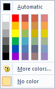 Capture d’écran de l’élément DropDownColorPicker avec l’attribut ColorTemplate défini sur « StandardColors ».