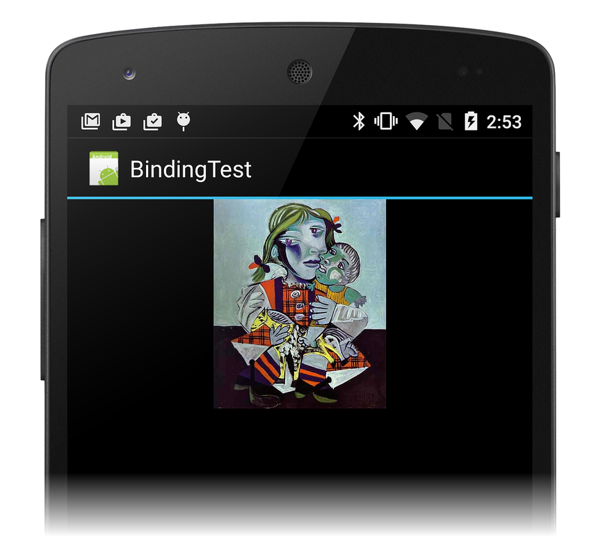 Capture d’écran de BindingTest en cours d’exécution