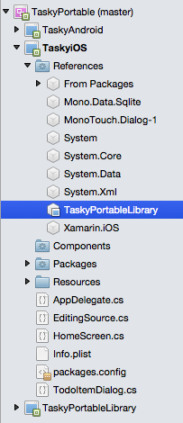 Exemple de solution TaskyPortable montrant le projet PCL