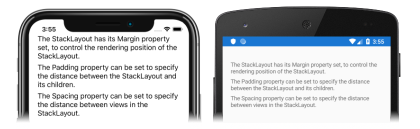 Capture d’écran de vues enfants dans une StackLayout, sur iOS et Android