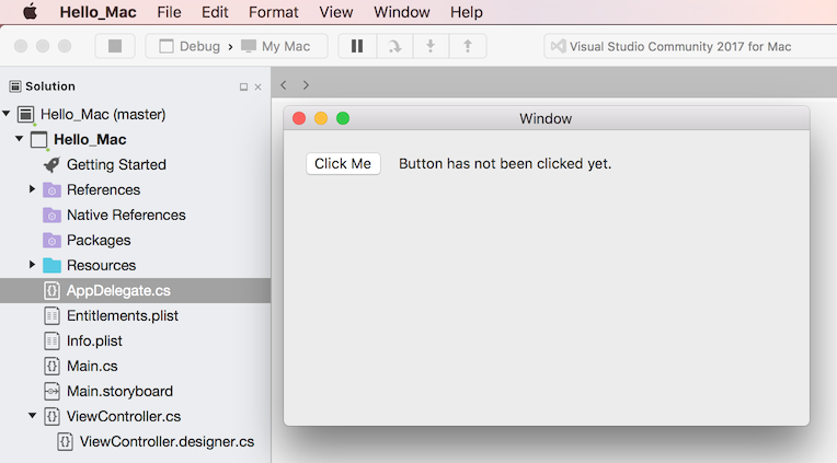 Exemple de l’application Hello, Mac en cours d’exécution