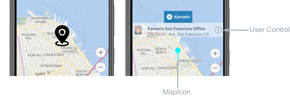 Les captures d’écran montrent un appareil mobile avec une icône de carte ordinaire et une icône de carte personnalisée.