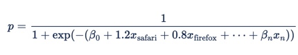 Capture d’écran montrant la formule de régression logistique après avoir converti chaque ligne de la table en terme.