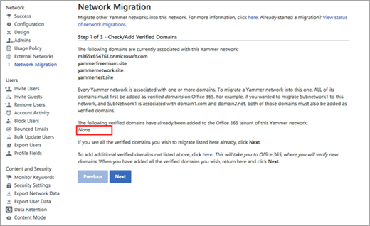 Page de migration réseau montrant un seul réseau et aucun réseau qui doit être consolidé.