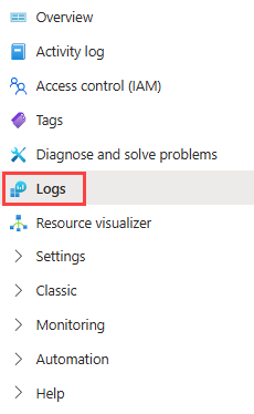 Screenshot showing the workspace logs option in the sidebar menu.