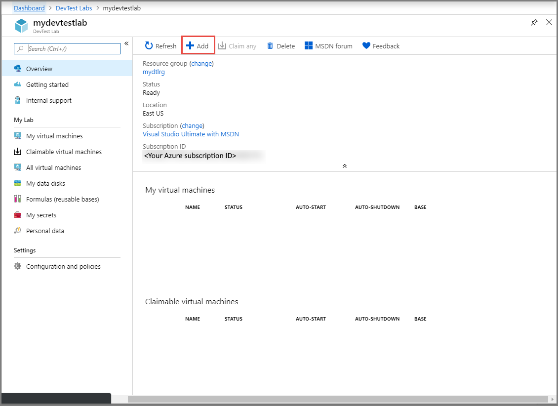 Screenshot that shows the Add button on the toolbar.
